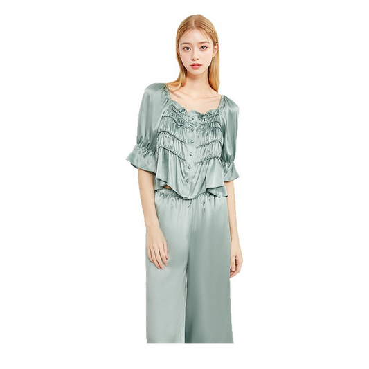 Heavyweight 100% Mulberry Silk Pajama Set for Women - Square-Neck Long Sleeve Loungewear - main image