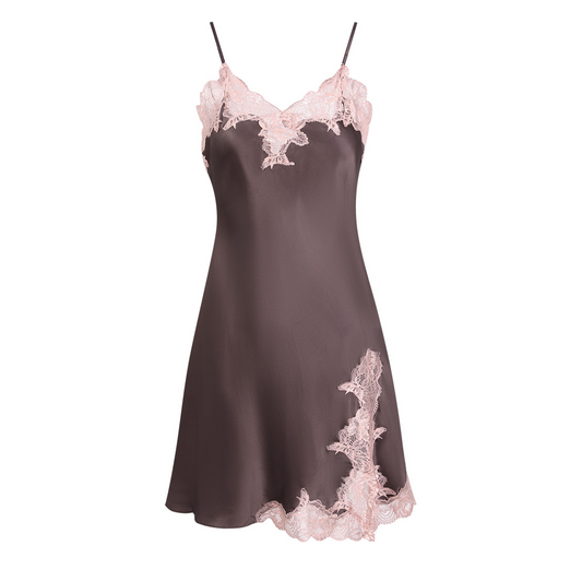 100% Mulberry Silk Slip Nightgown for Women - Lace-Hem Mini Slip with Side Slit, M to 4XL - main image