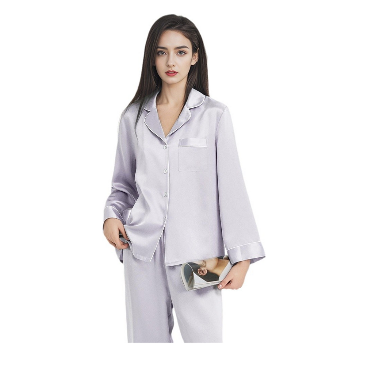 19 Momme 100% Mulberry Silk Pajama Set for Women - Long Sleeve Long Pants Loungewear - main image