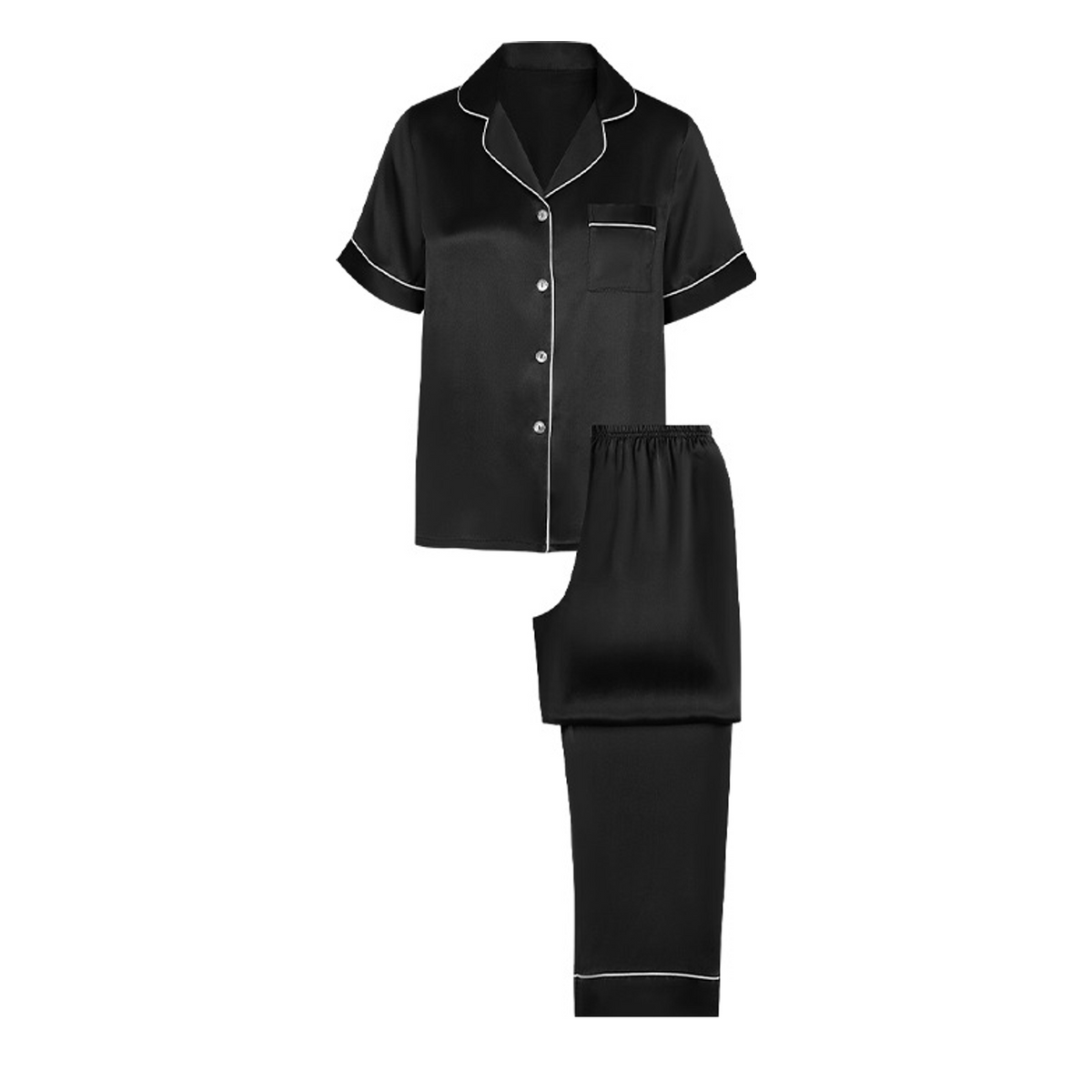 100% Mulberry Silk Short Sleeve and Long Pants Pajama Set for Women - Lightweight Summer Sleepwear - main image