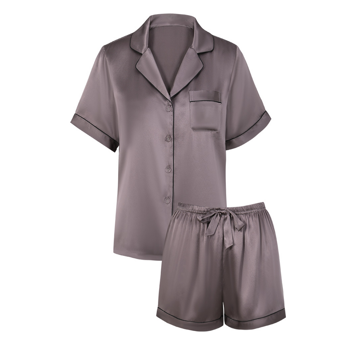 100% Mulberry Silk Short Sleeve and Shorts Pajama Set for Women - Lightweight Summer Sleepwear - main image