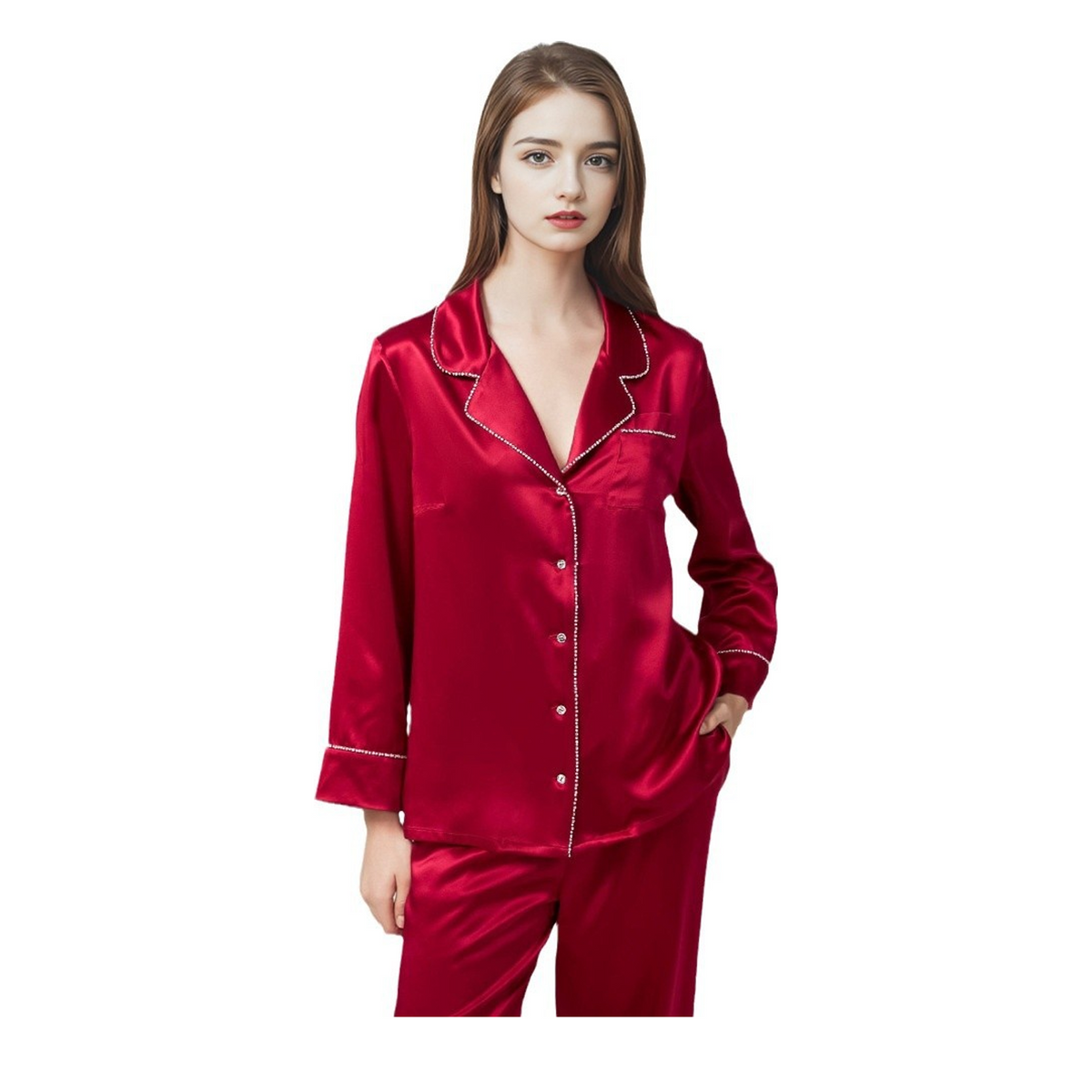 22 Momme 100% Mulberry Silk Pajama Set for Women - Grandeur Long Sleeve Two-Piece - main image