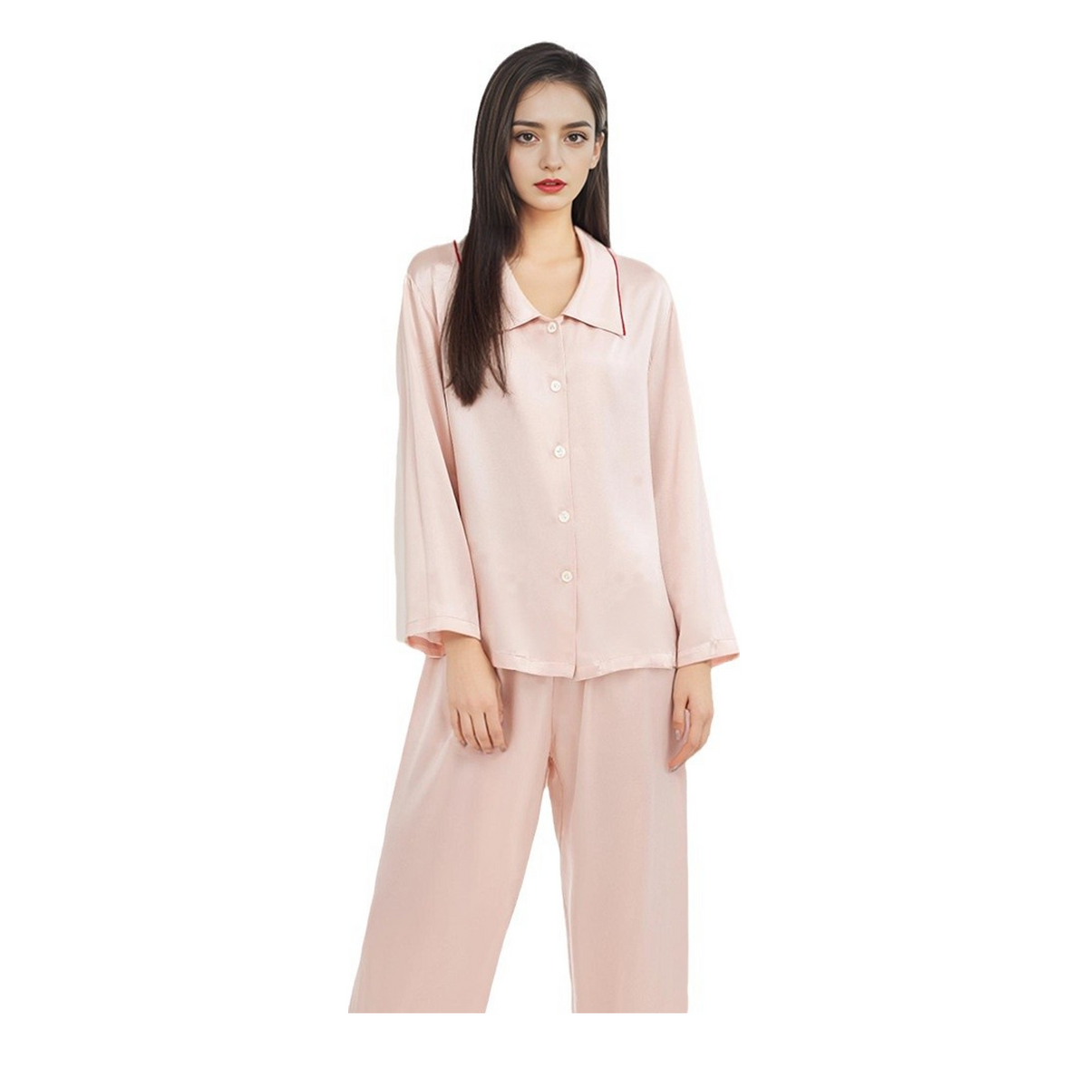 100% Mulberry Silk Pajama Set for Women - Doll Collar Long Sleeve Sleepwear - main image