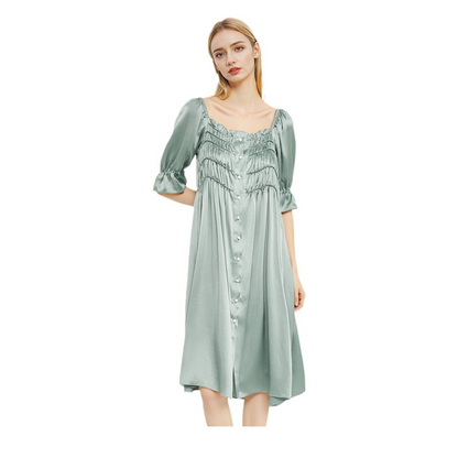 19 Momme 100% Mulberry Silk Nightgown for Women - French Court Midi Dress - main image