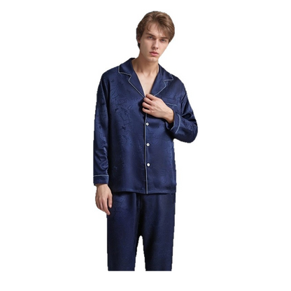 19 Momme 100% Mulberry Silk Jacquard Pajama Set for Men - Long Sleeve Loungewear - main image