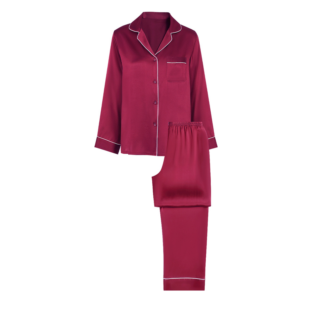 100% Mulberry Silk Long Sleeve Pajama Set for Women - Plus Size Lightweight Sleepwear - main image