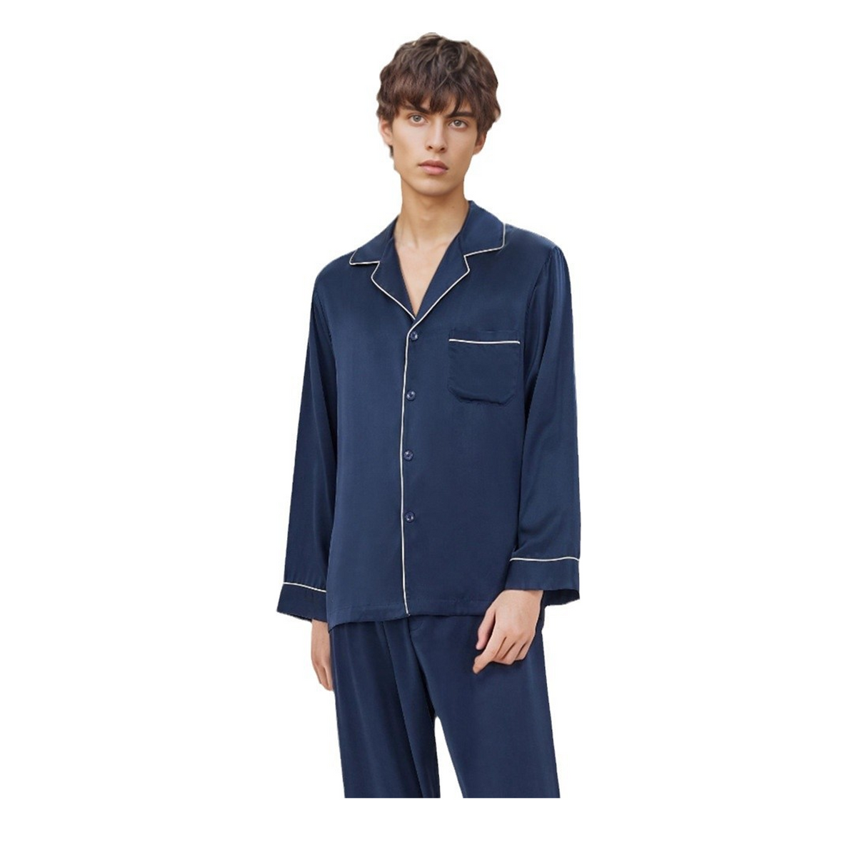19 Momme 100% Mulberry Silk Pajama Set for Men - Long Sleeve Two-Piece Sleepwear, Sizes L-XXXL - main image