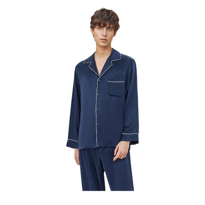 19 Momme 100% Mulberry Silk Pajama Set for Men - Long Sleeve Two-Piece Sleepwear, Sizes L-XXXL - main image