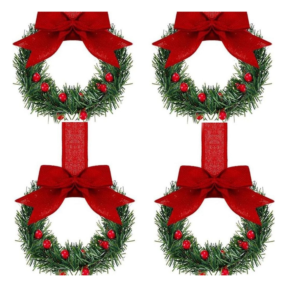 12-Piece Mini Christmas Wreath Ornaments - Farmhouse Cabinet Wreaths with Bows - main image