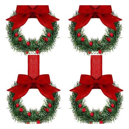 12-Piece Mini Christmas Wreath Ornaments - Farmhouse Cabinet Wreaths with Bows - main image