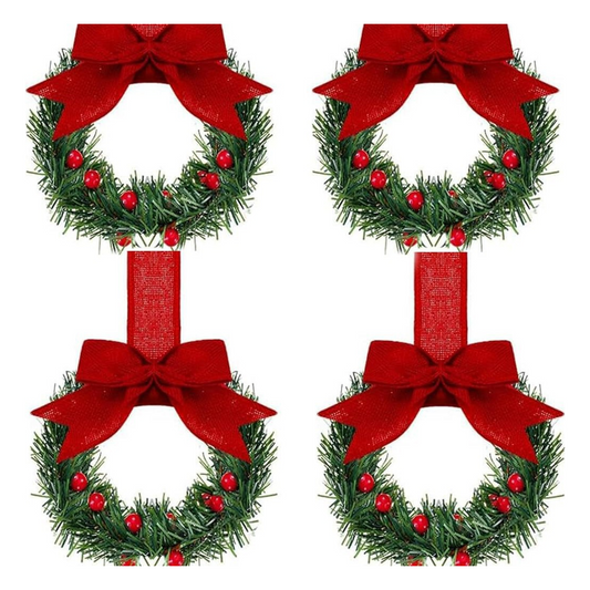 12-Piece Mini Christmas Wreath Ornaments - Farmhouse Cabinet Wreaths with Bows - main image