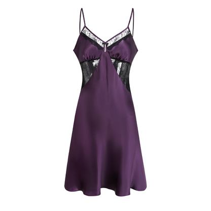 100% Mulberry Silk Lace-Trim Slip Nightgown for Women - Bias-Cut Mini Slip - main image