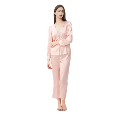 19 Momme 100% Mulberry Silk Pajama Set for Women - Long Sleeve Two-Piece, Sizes S-L - main image