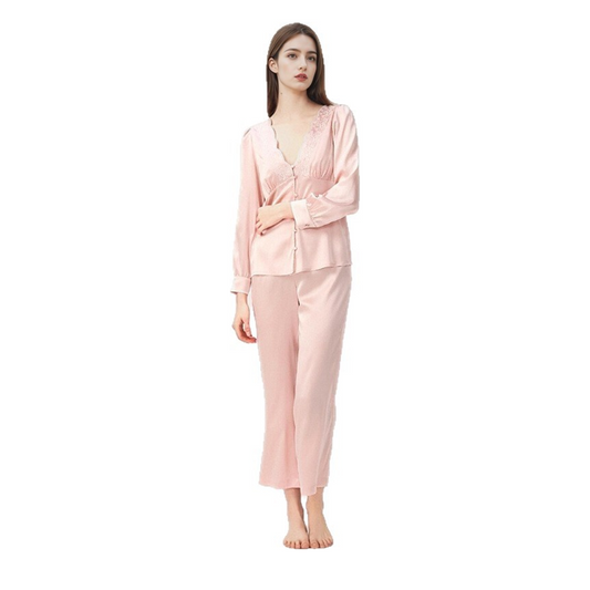 19 Momme 100% Mulberry Silk Pajama Set for Women - Long Sleeve Two-Piece, Sizes S-L - main image