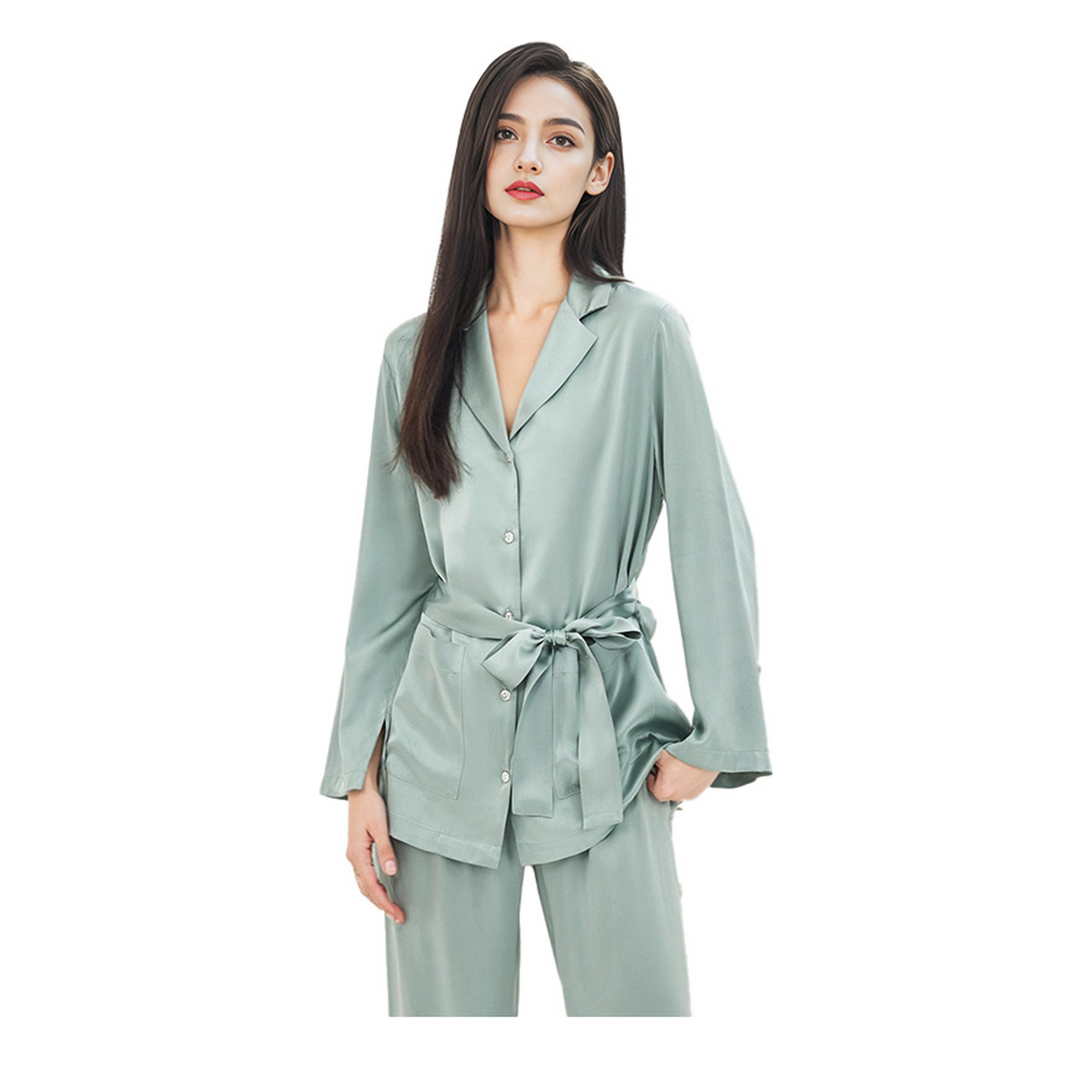 19 Momme 100% Mulberry Silk Pajama Set for Women - Tailored Long Sleeve Loungewear - main image
