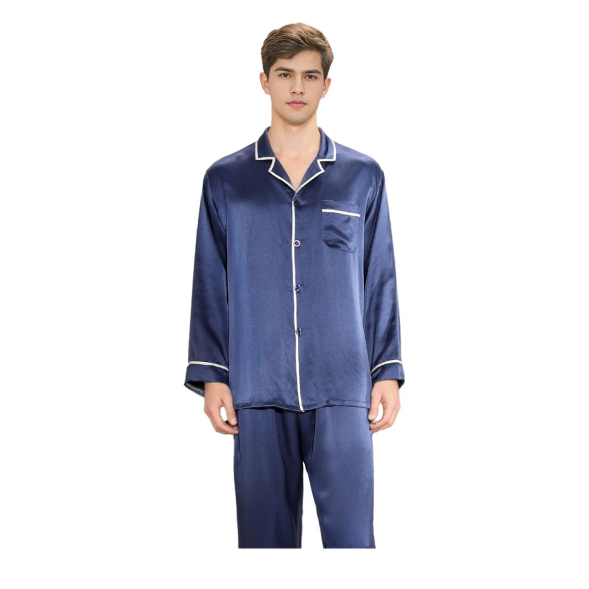 19 Momme 100% Mulberry Silk Pajama Set for Men - Long Sleeve Large Size Loungewear - main image