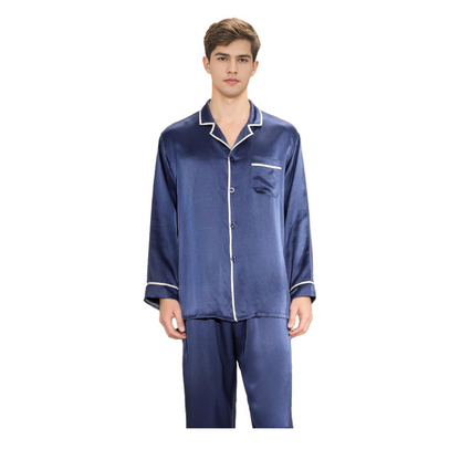 19 Momme 100% Mulberry Silk Pajama Set for Men - Long Sleeve Large Size Loungewear - main image