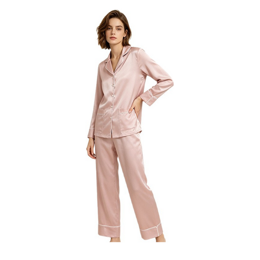 19 Momme 100% Mulberry Silk Pajama Set for Women - Machine Washable Long Sleeve Loungewear - main image