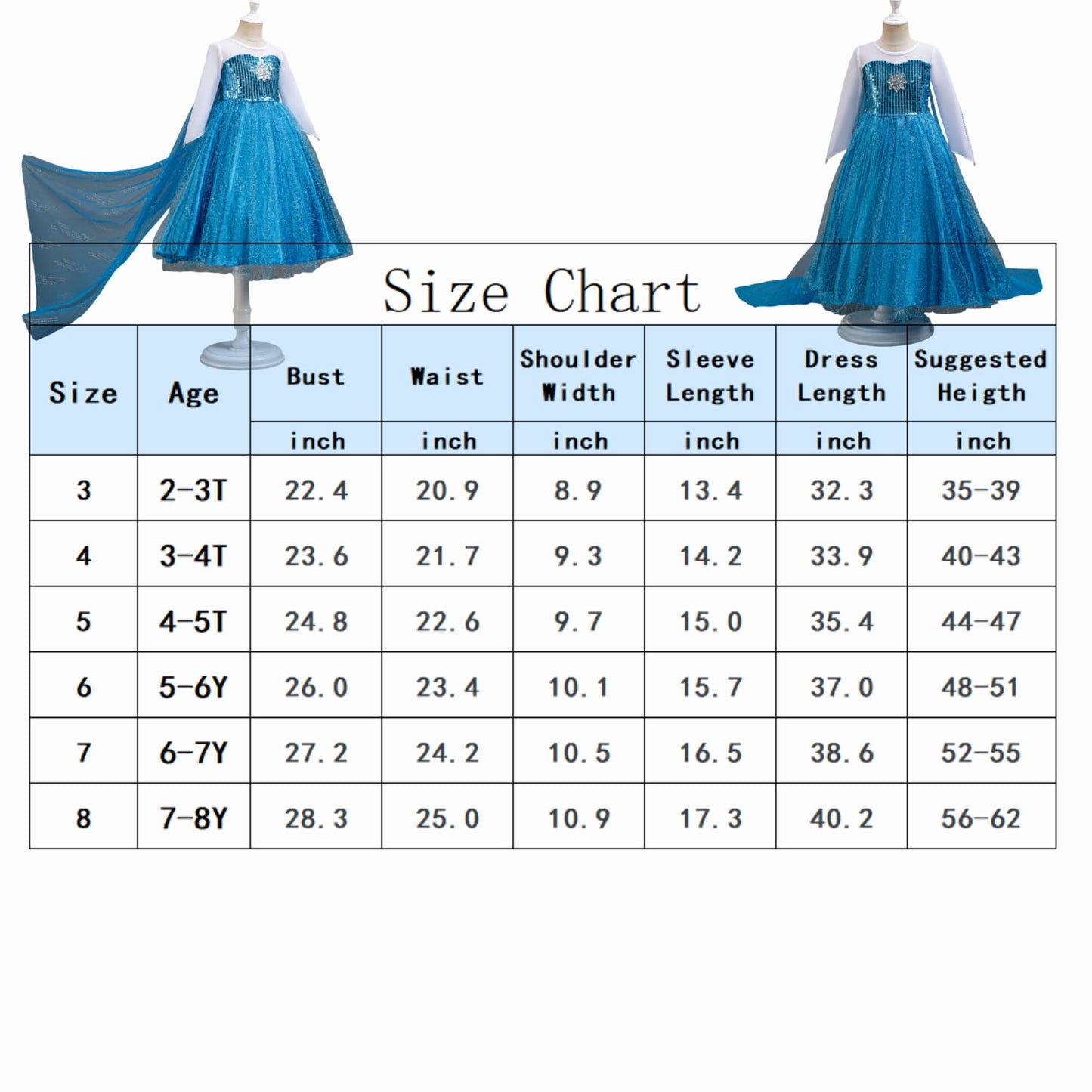 LOEL Girls Blue Princess Dress Sequin Long-Sleeve Blue Fairy Dress Christmas Birthday Party Dress Up
