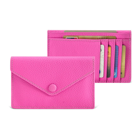 Women's Genuine Leather Card Holder Wallet - Slim Pebbled Cowhide Card Case with 6 Card Slots and Coin Pocket