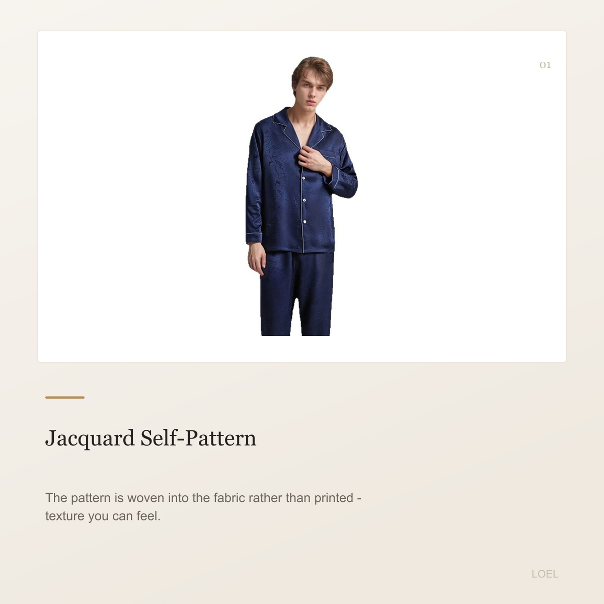 19 Momme 100% Mulberry Silk Jacquard Pajama Set for Men - Long Sleeve Loungewear - selling point 1