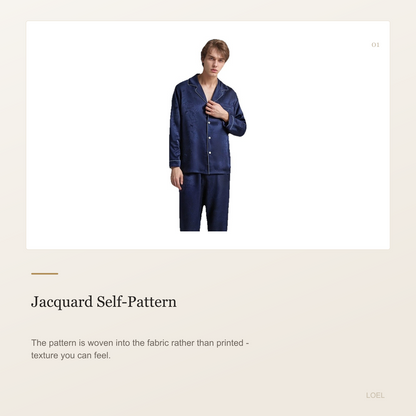 19 Momme 100% Mulberry Silk Jacquard Pajama Set for Men - Long Sleeve Loungewear - selling point 1
