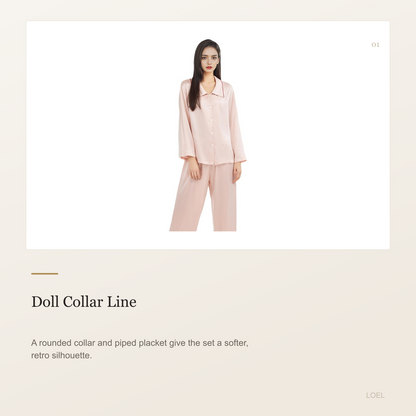 100% Mulberry Silk Pajama Set for Women - Doll Collar Long Sleeve Sleepwear - selling point 1