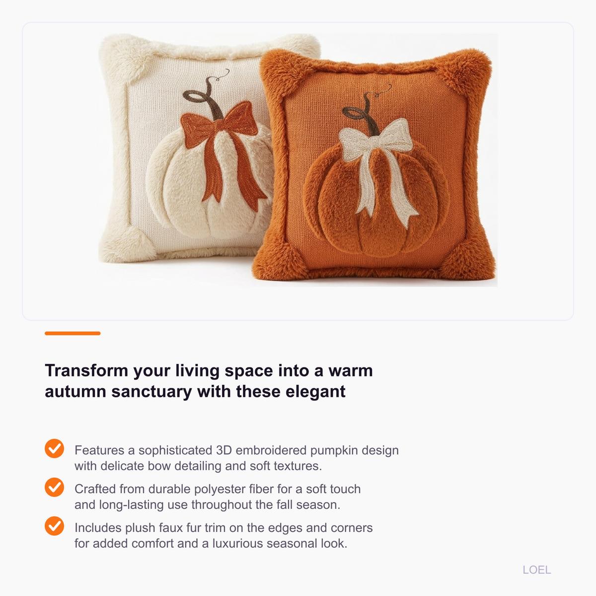 Embroidered Pumpkin Throw Pillow Cover with Bow Accents for Fall and Halloween Decor - selling point 1