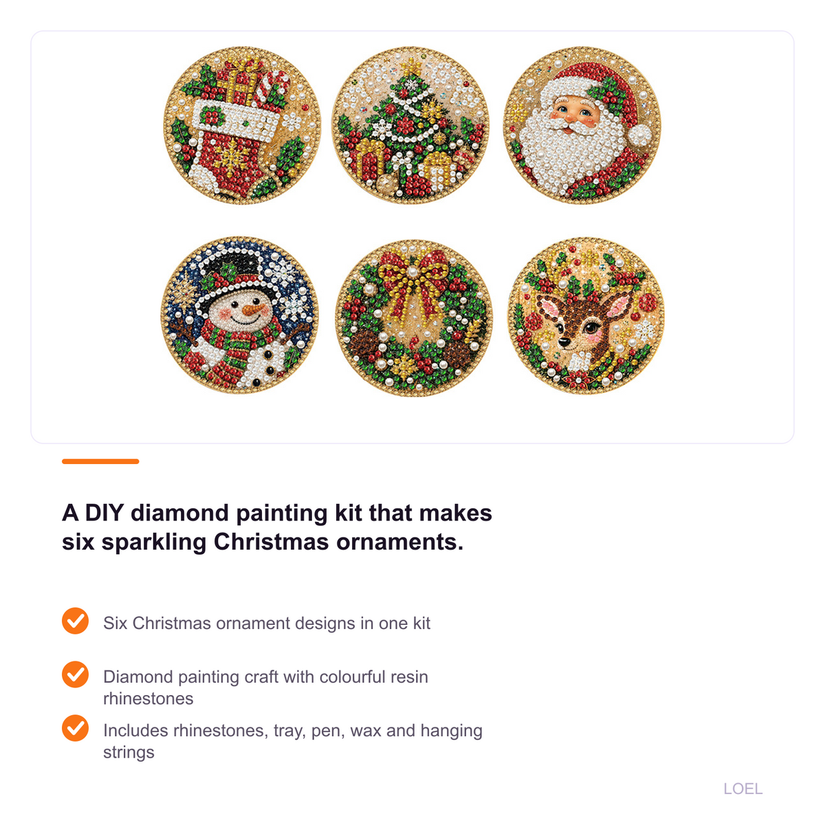 6-Piece Christmas Diamond Painting Ornament Kit - DIY Rhinestone Hanging Decorations - selling point 1