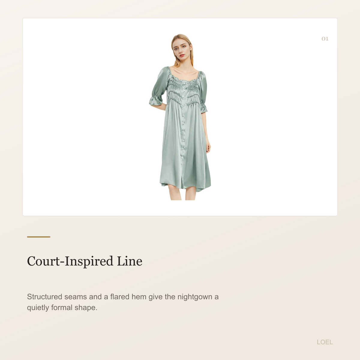 19 Momme 100% Mulberry Silk Nightgown for Women - French Court Midi Dress - selling point 1