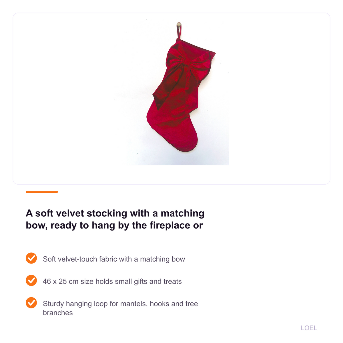 Velvet Christmas Stocking with Bow - 46 cm Hanging Stocking for Fireplace and Tree - selling point 1