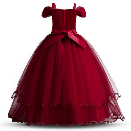 HAWEE Flower Girls Dresses Big Girls Off Shoulder Embroidered Puffy Dress Piano Costume Wedding Bridesmaid Princess Long Full Dress, Sizes 5-13Y