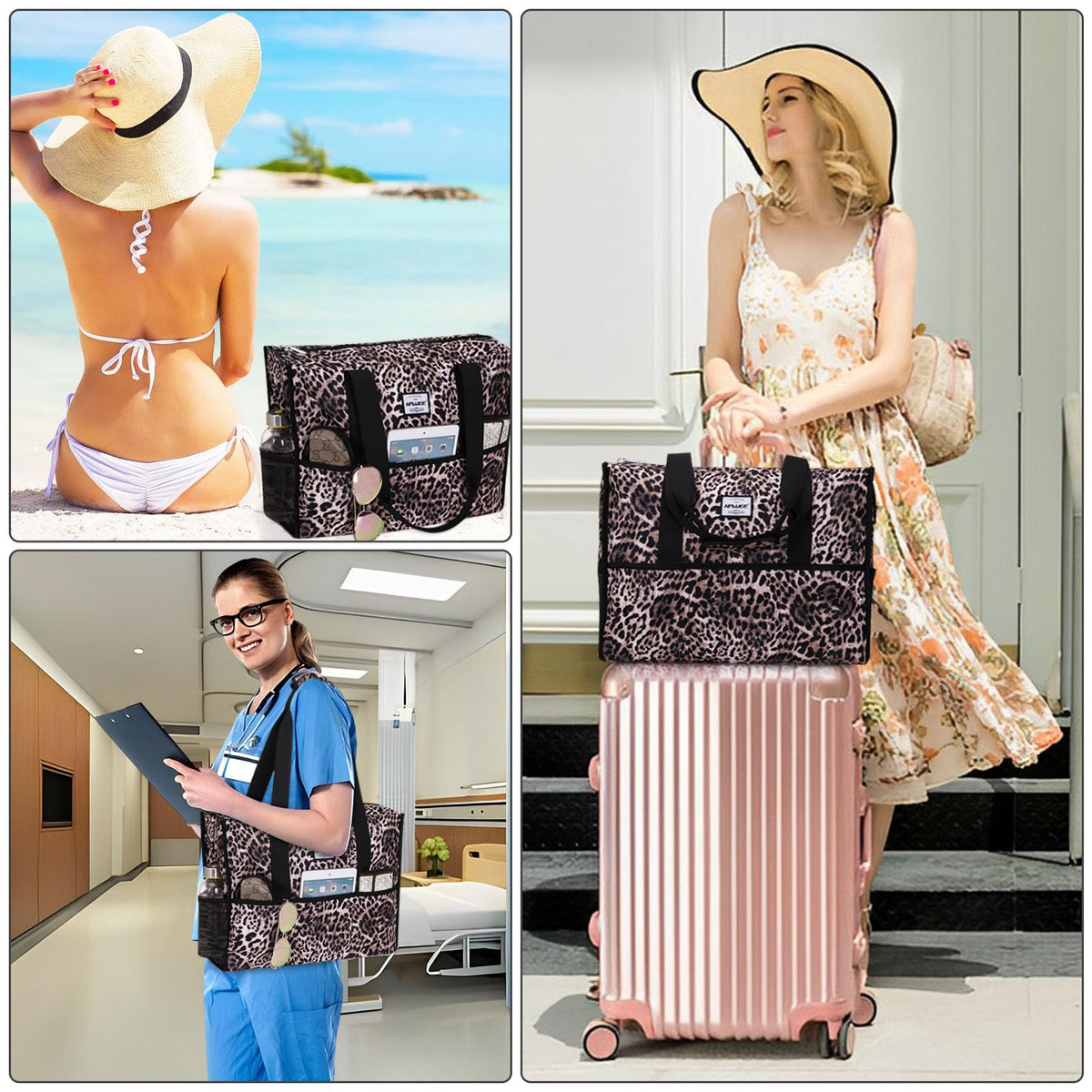 Utility Tote Bag with Laptop Compartment and Trolley Sleeve - 15-Pocket Zip-Top Commute Shoulder Bag for Work