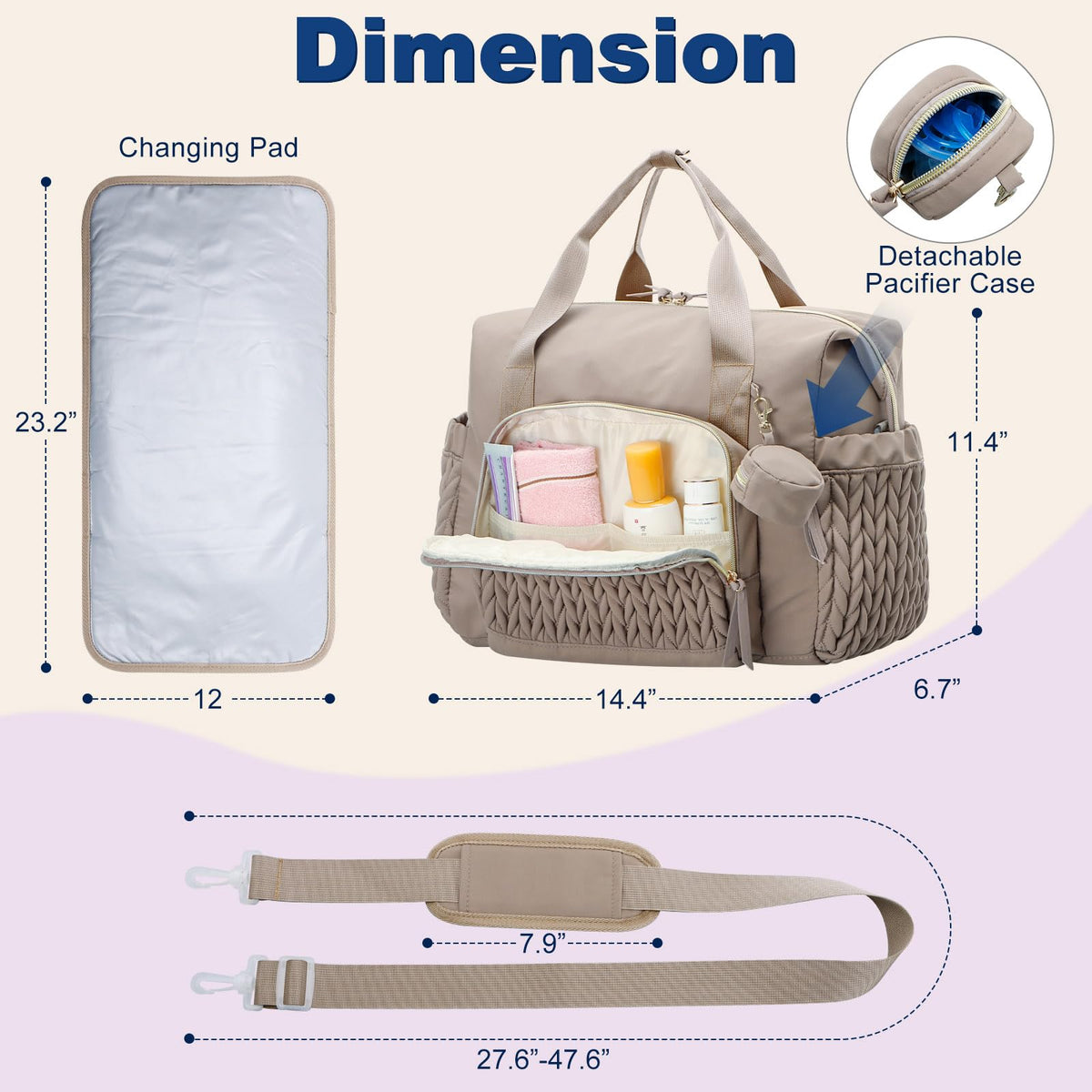 Large Diaper Bag Tote with Changing Pad and Pacifier Case - Waterproof Baby Travel Bag for New Parents
