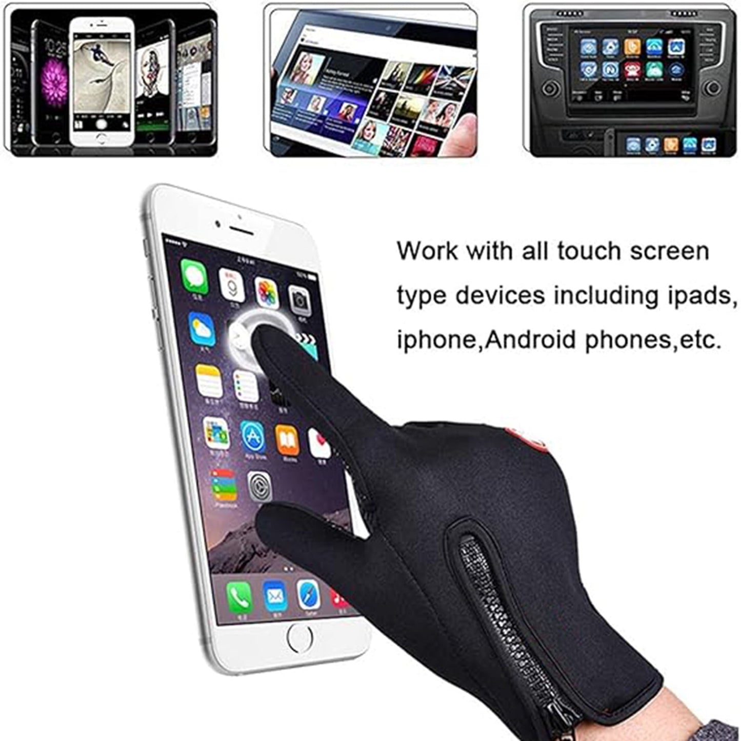 URSOFINE Winter Touch Screen Warm Gloves, Outdoor Water Resistant Windproof Anti-Slip Sports Gloves for Cycling Driving Running Hiking Climbing Skiing Sports, Adjustable Size for Men and Women