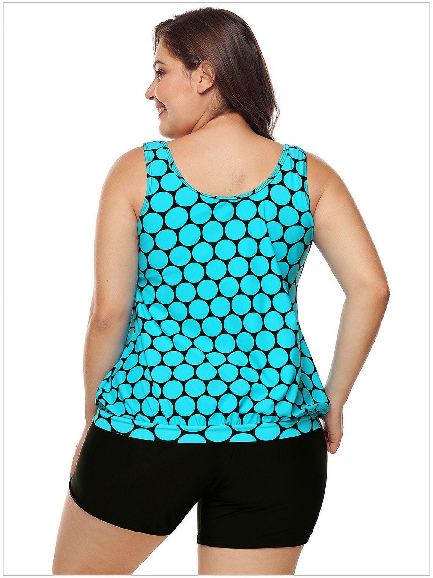 Women's Plus Size Swimwear Tankini Swimdress Two Piece Bathing Suit Tummy Control Swimsuit，Light Blue