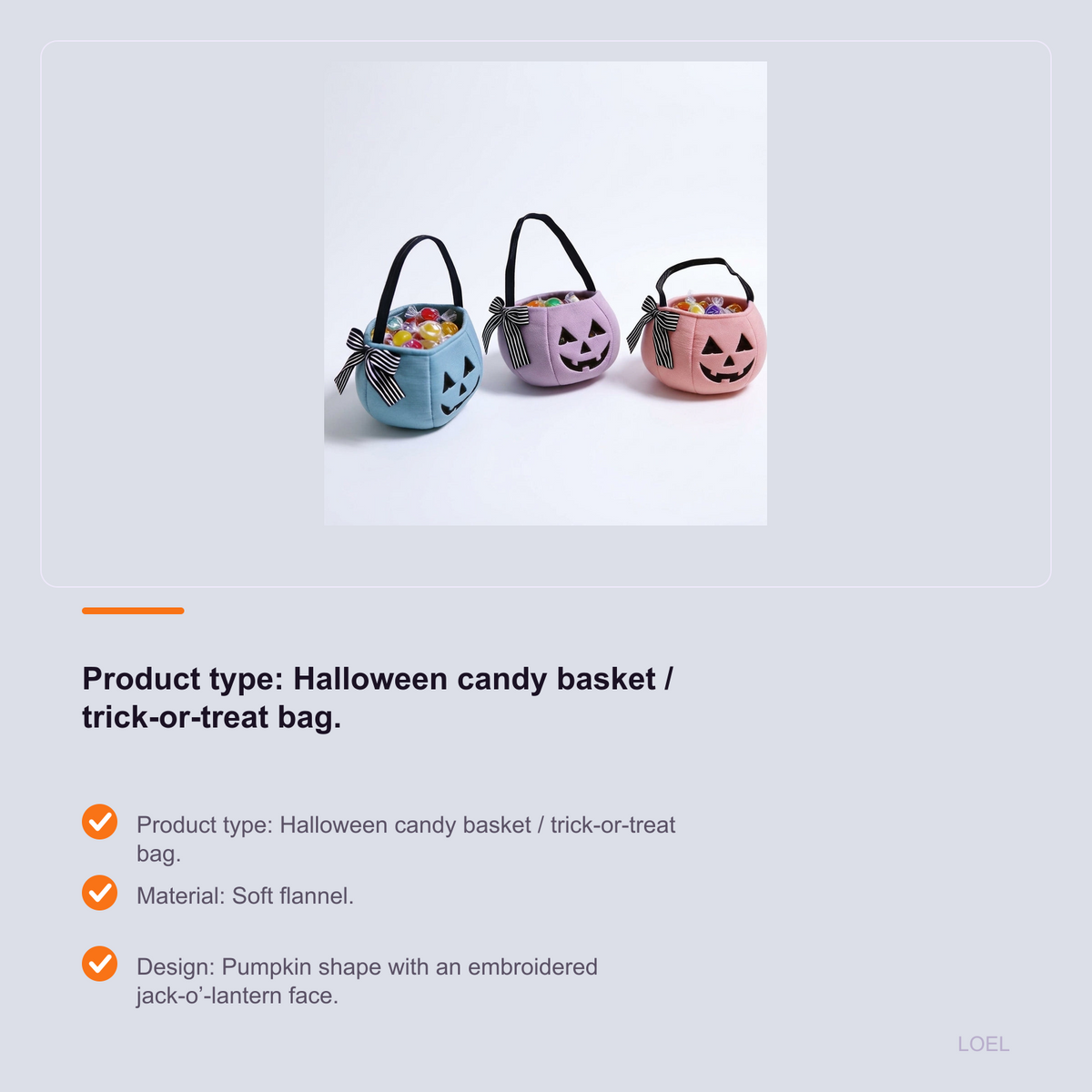 LOEL Plush Pumpkin Trick-or-Treat Basket with Striped Bow - selling point 2