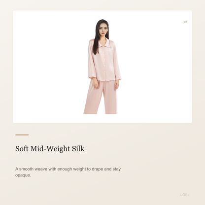 100% Mulberry Silk Pajama Set for Women - Doll Collar Long Sleeve Sleepwear - selling point 2