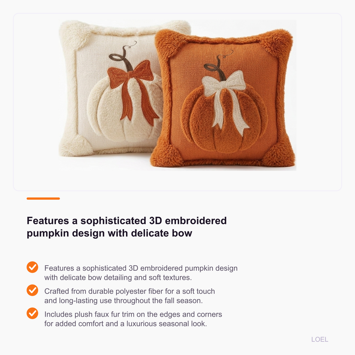 Embroidered Pumpkin Throw Pillow Cover with Bow Accents for Fall and Halloween Decor - selling point 2