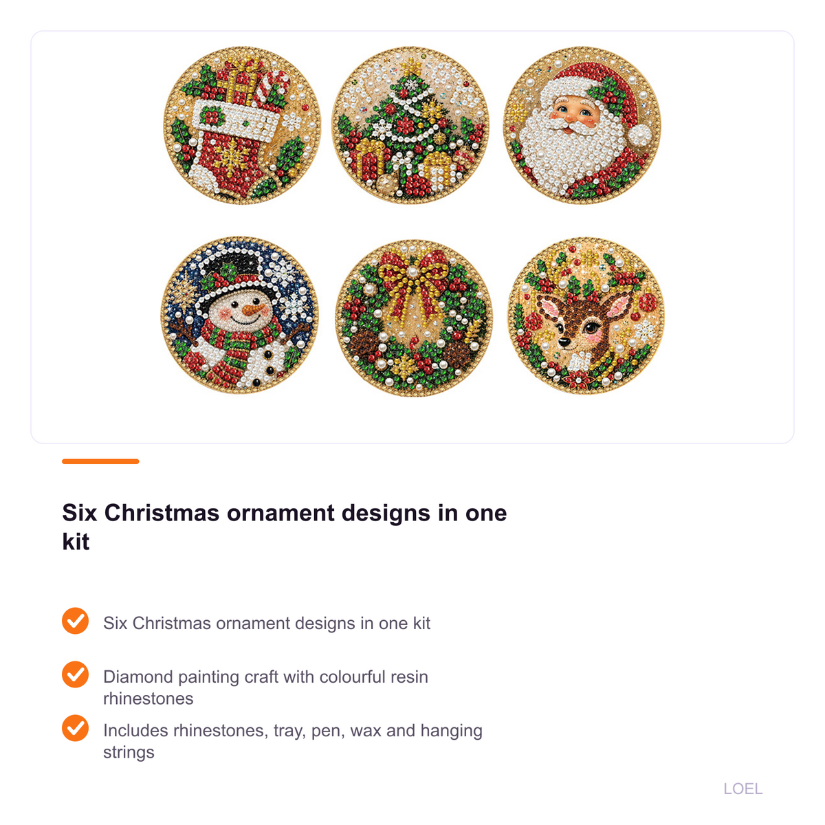 6-Piece Christmas Diamond Painting Ornament Kit - DIY Rhinestone Hanging Decorations - selling point 2