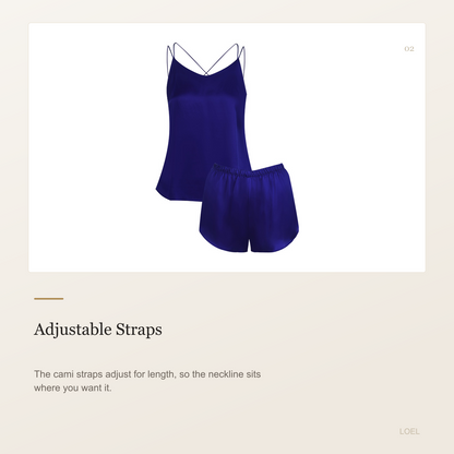 100% Mulberry Silk Cami and Shorts Set for Women - Adjustable Straps Summer Sleepwear - selling point 2