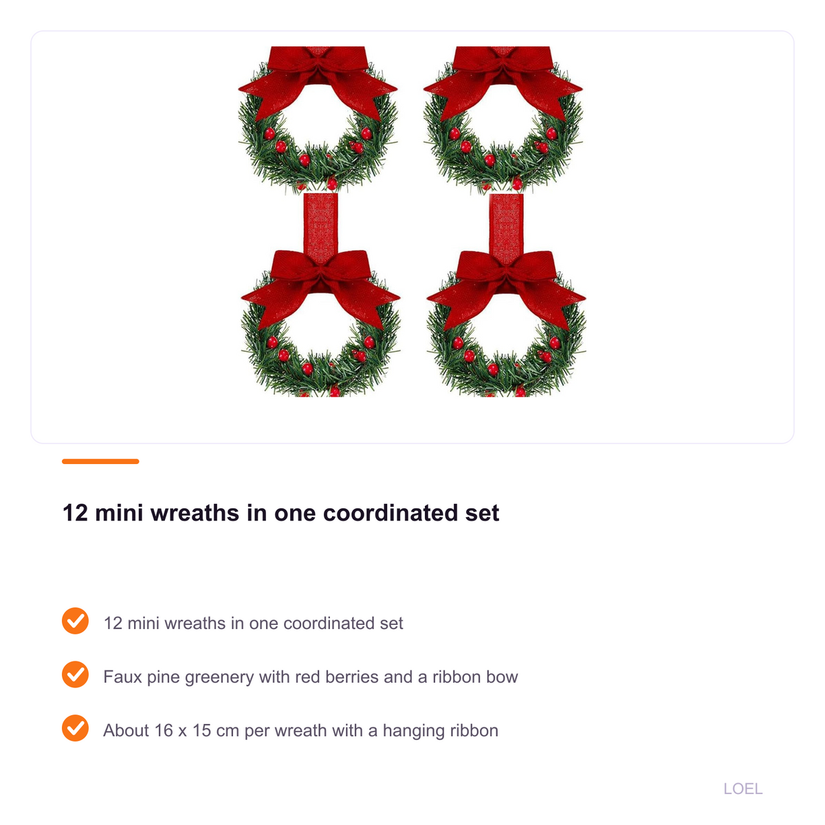 12-Piece Mini Christmas Wreath Ornaments - Farmhouse Cabinet Wreaths with Bows - selling point 2