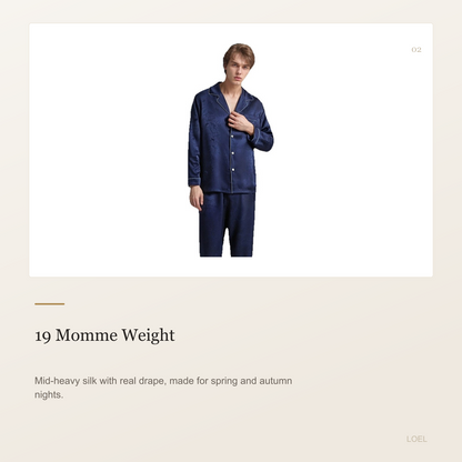 19 Momme 100% Mulberry Silk Jacquard Pajama Set for Men - Long Sleeve Loungewear - selling point 2