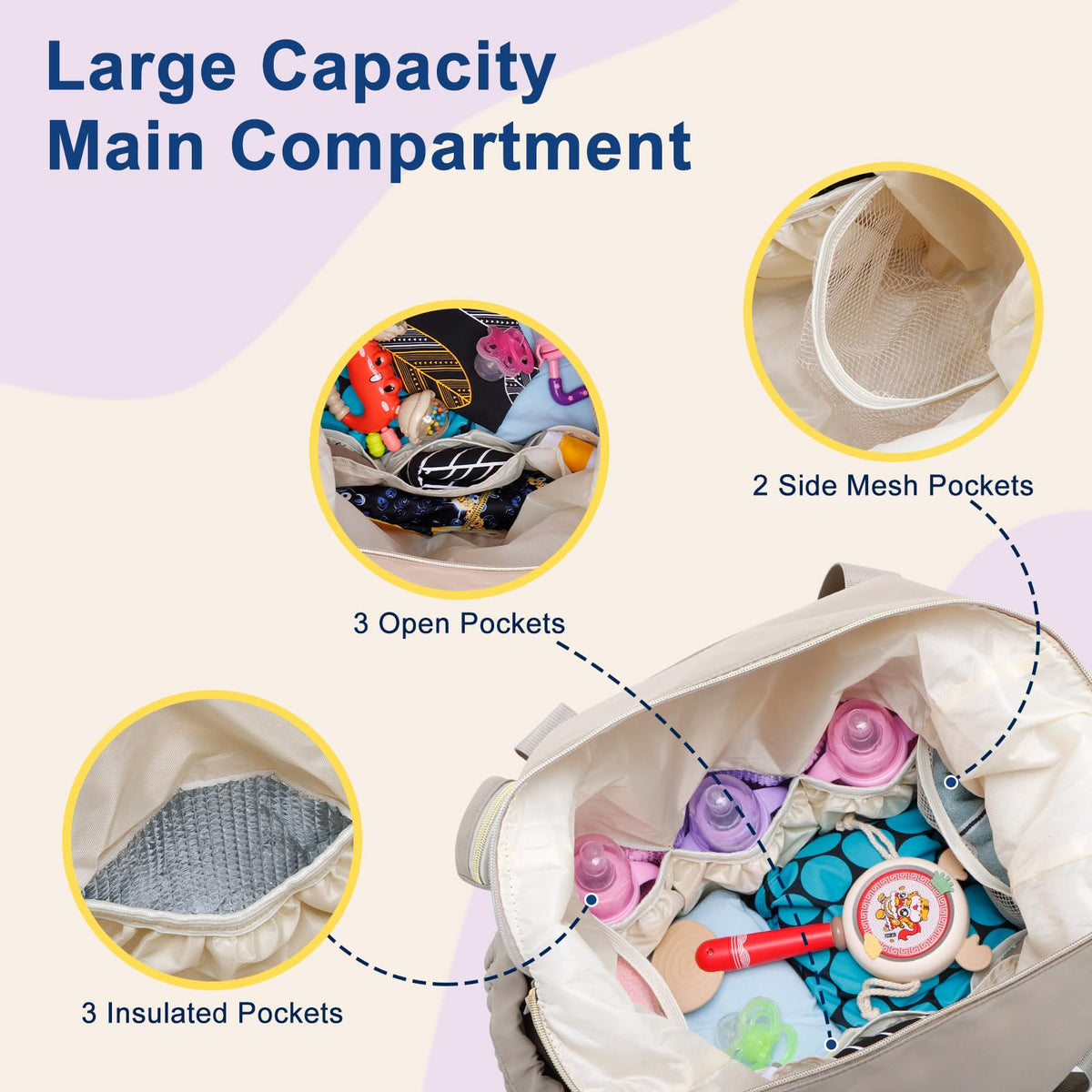 Large Diaper Bag Tote with Changing Pad and Pacifier Case - Waterproof Baby Travel Bag for New Parents