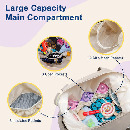 Large Diaper Bag Tote with Changing Pad and Pacifier Case - Waterproof Baby Travel Bag for New Parents