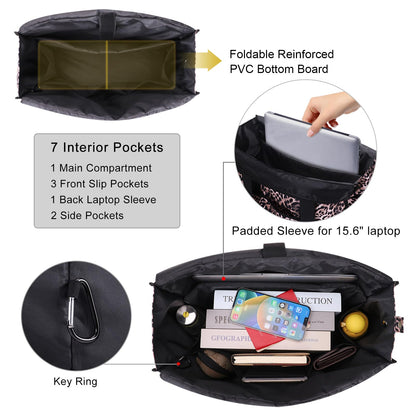 Utility Tote Bag with Laptop Compartment and Trolley Sleeve - 15-Pocket Zip-Top Commute Shoulder Bag for Work
