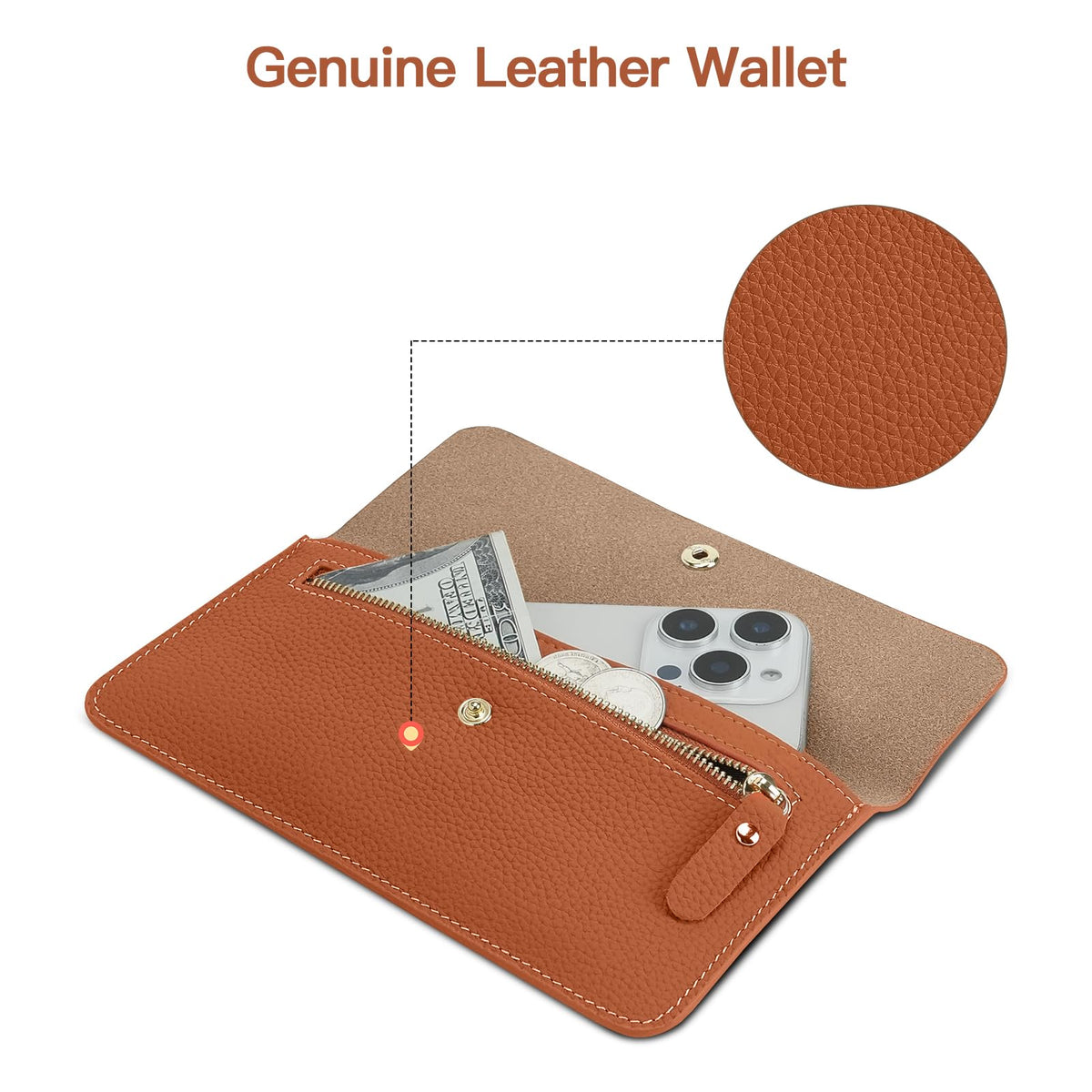 Women's Genuine Leather Bifold Wallet - Ultra Slim Pebbled Cowhide Purse with 6 Card Slots and Zip Coin Pockets