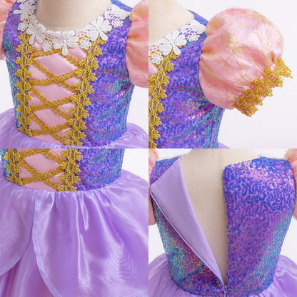 LOEL Girls Princess Dresses Birthday Cosplay Party Princess Dress up Purple Fairy Dress