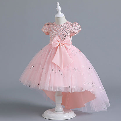 Phenas Flower Girl Lace Bridesmaid Dress High-Low Kids Wedding Party Birthday Sequin Tulle Dresses