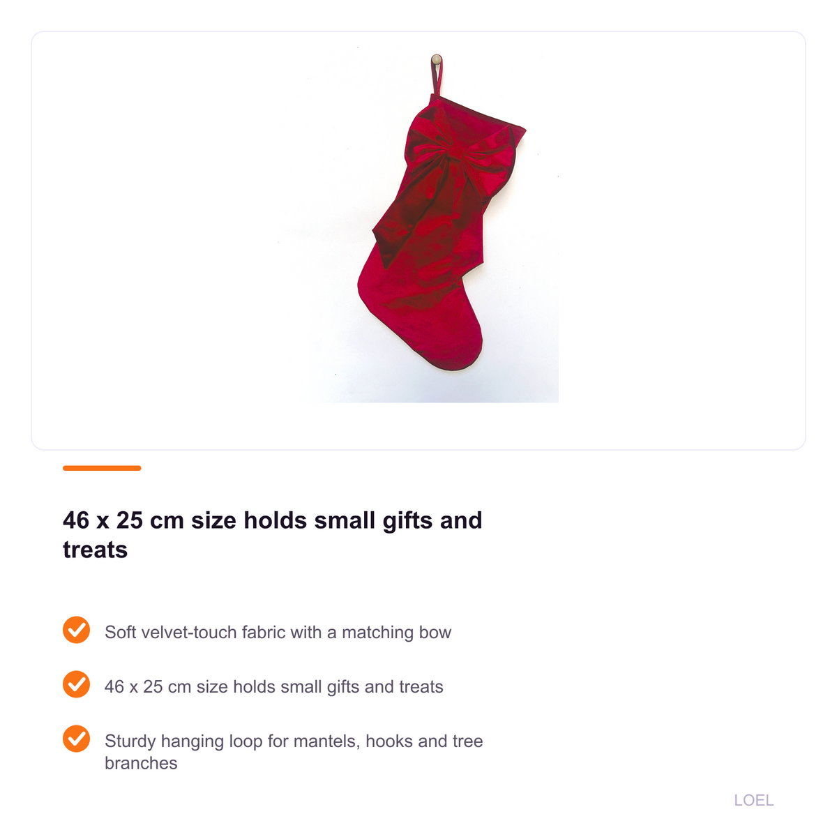 Velvet Christmas Stocking with Bow - 46 cm Hanging Stocking for Fireplace and Tree - selling point 3